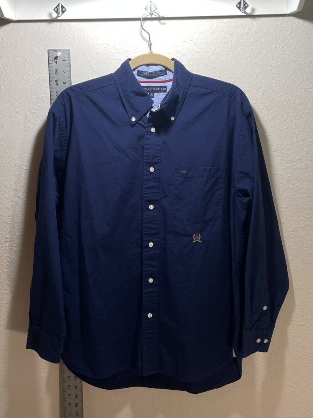 Tommy Hilfiger Navy Royal Blue L/S Shirt Front Pocket Emblem - Medium